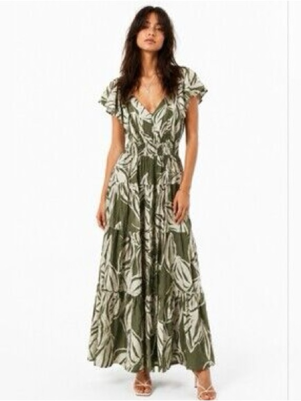 Rachel Zoe Women's Green Floral Leaf Print Maxi Dress XS